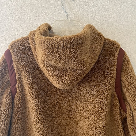 UpWest Womens Jacket Size L Sherpa Teddy Full Zip Pockets Hooded Brown Cropped - Picture 8 of 15